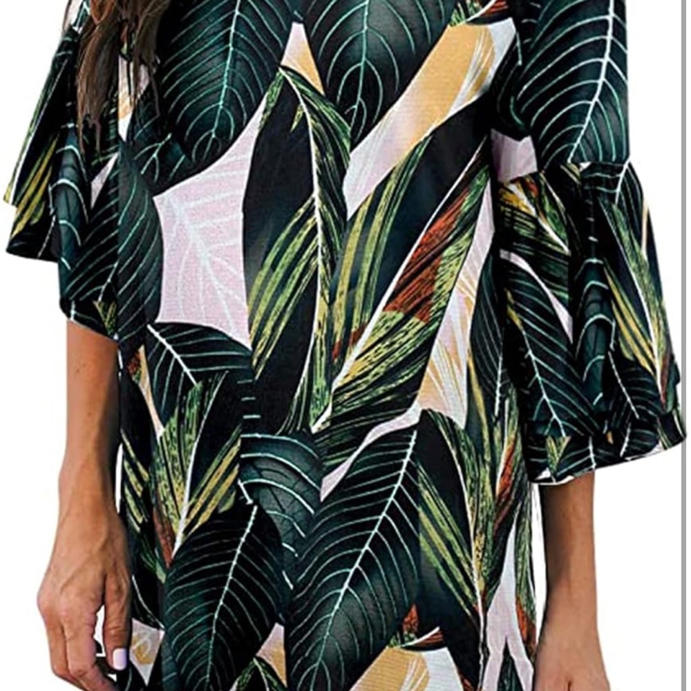 Tropical Print Dress with Ruffle Sleeves - Picture 3 of 10